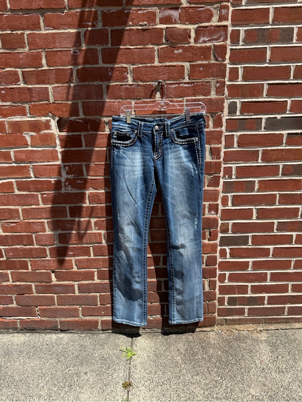 Miss Me Women’s Medium Blue Boot Cut Jeans with Embellished Pockets